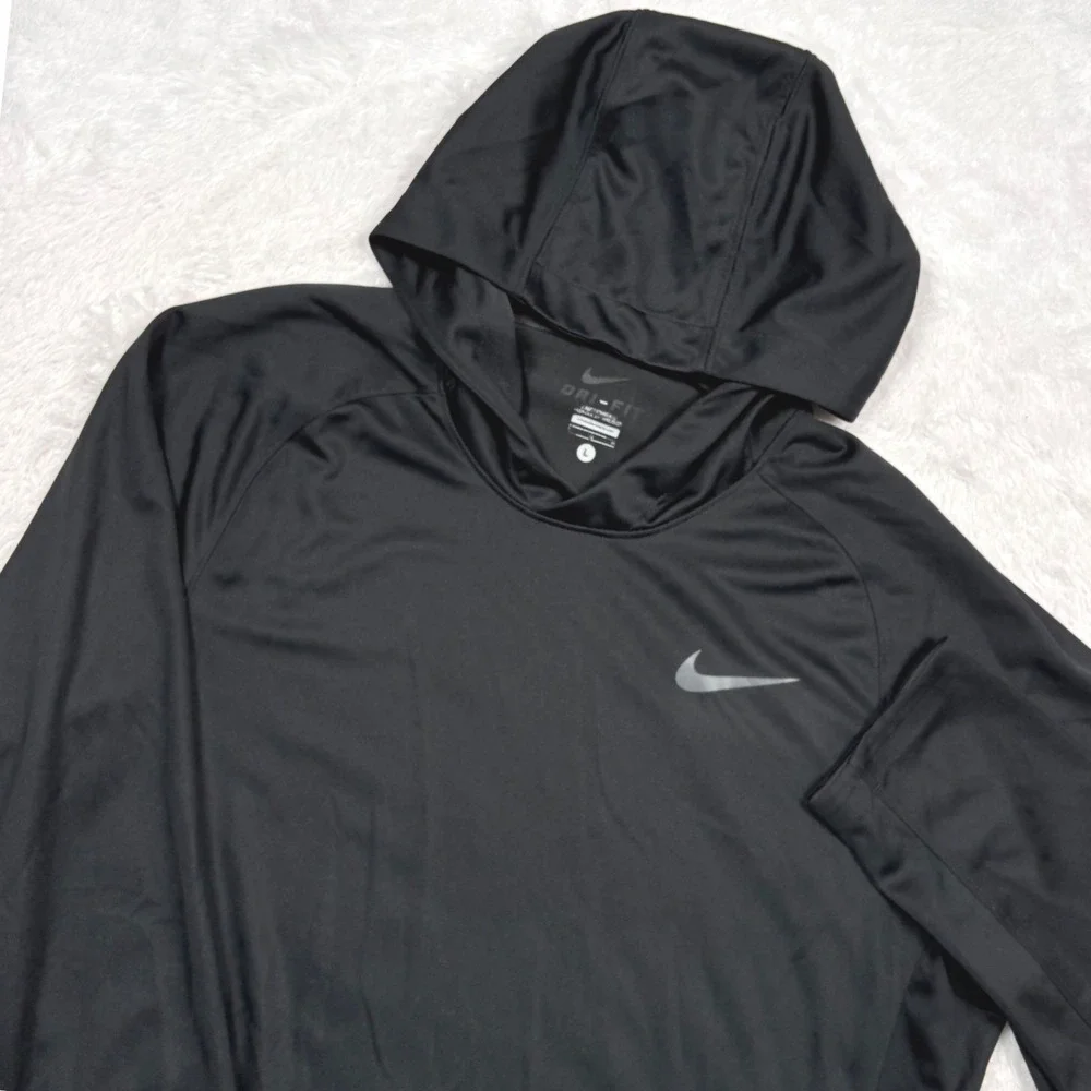 Nike Elite Hoodie Mens L Black Dri-FIT Lightweight Training Mesh Pullover Logo